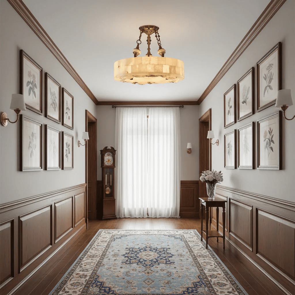 Brass and Alabaster Chandelier — Chandelier | Maison Monashee — view 7