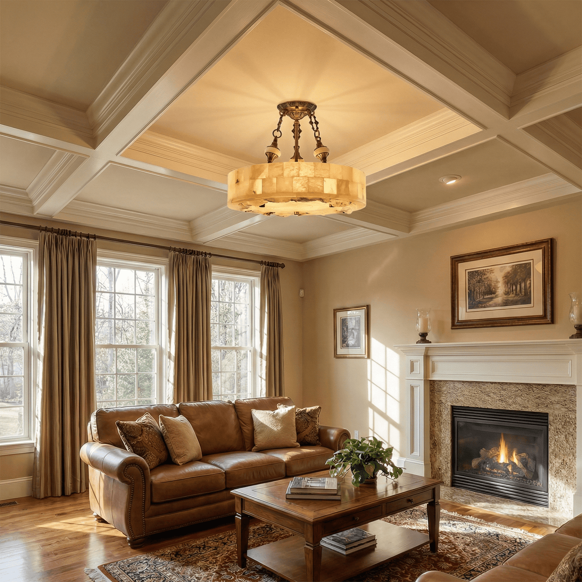 Brass and Alabaster Chandelier — Chandelier | Maison Monashee — view 4