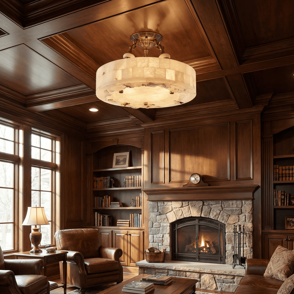 Brass and Alabaster Chandelier — Chandelier | Maison Monashee — view 3