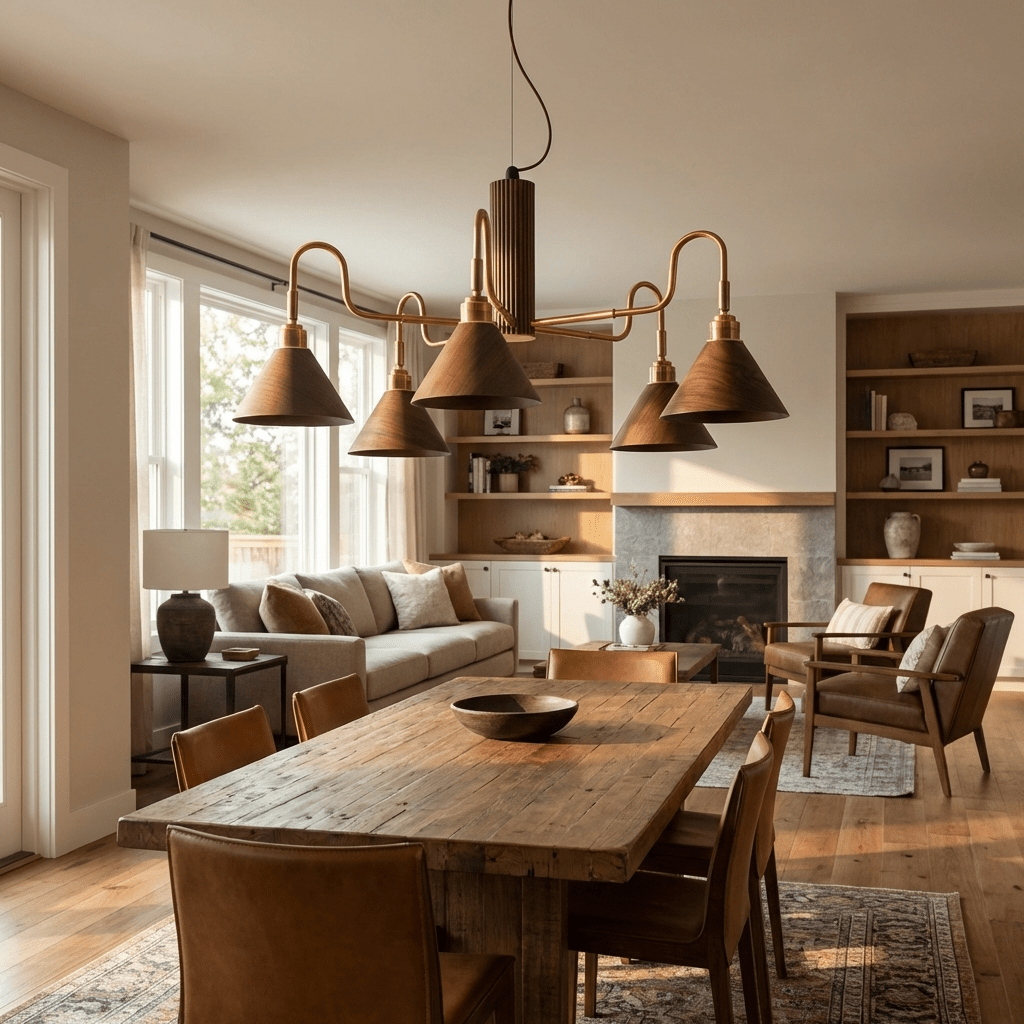 Mid-Century Modern Wood Chandelier — Chandelier | Maison Monashee — view 3