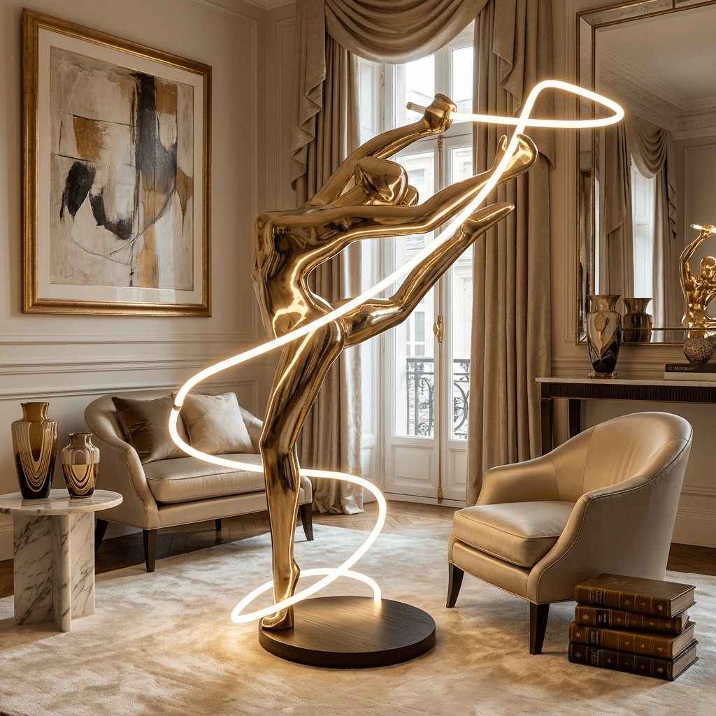 Gold LED Floor Lamp — Floor Lamp | Maison Monashee — view 7
