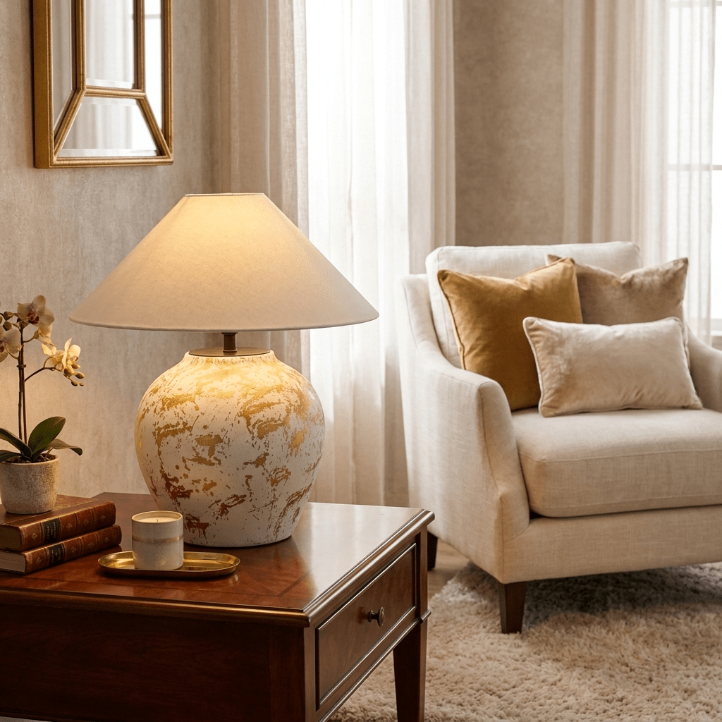 White Round Ceramic Table Lamp — Table Lamp | Maison Monashee — view 3