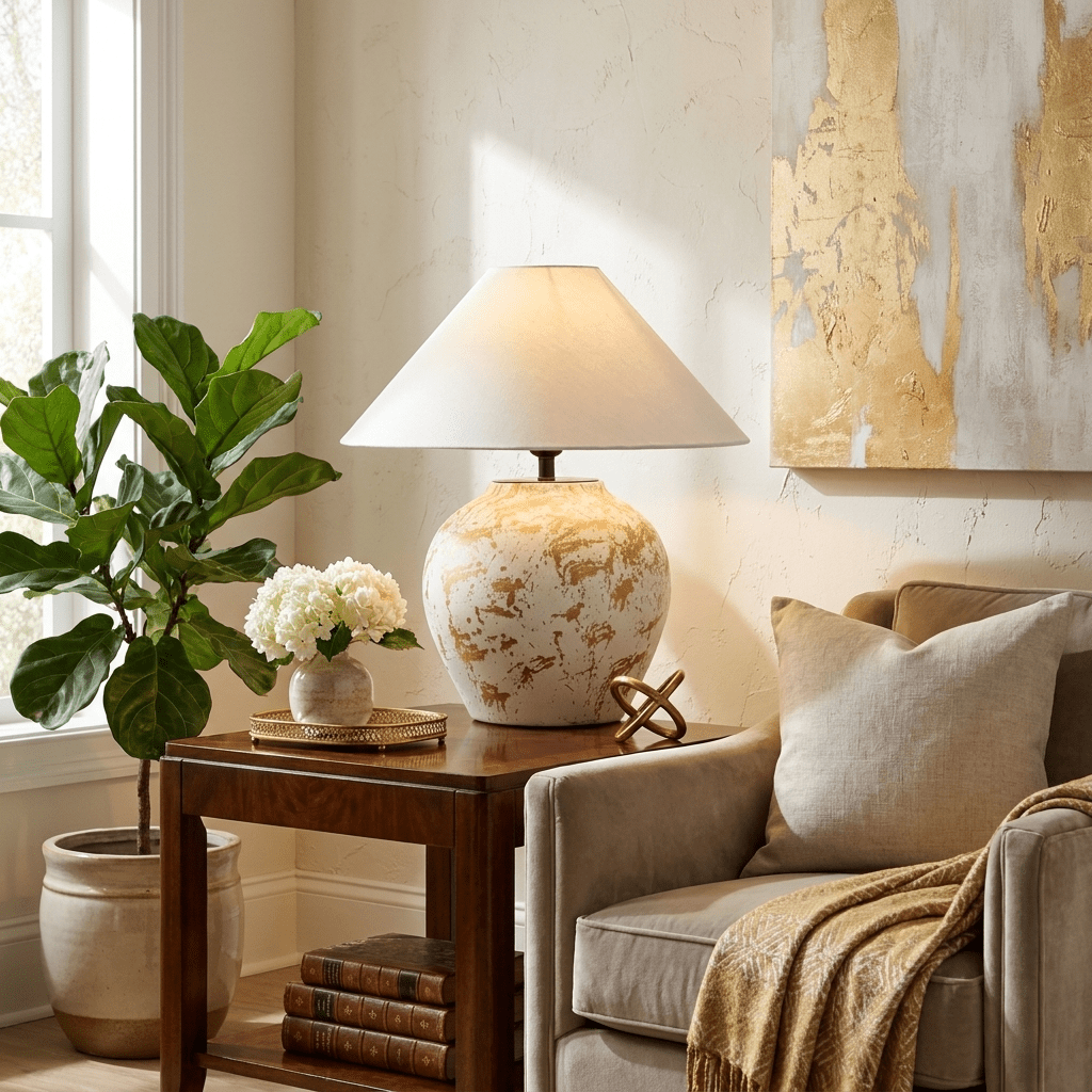 White Round Ceramic Table Lamp — Table Lamp | Maison Monashee — view 2