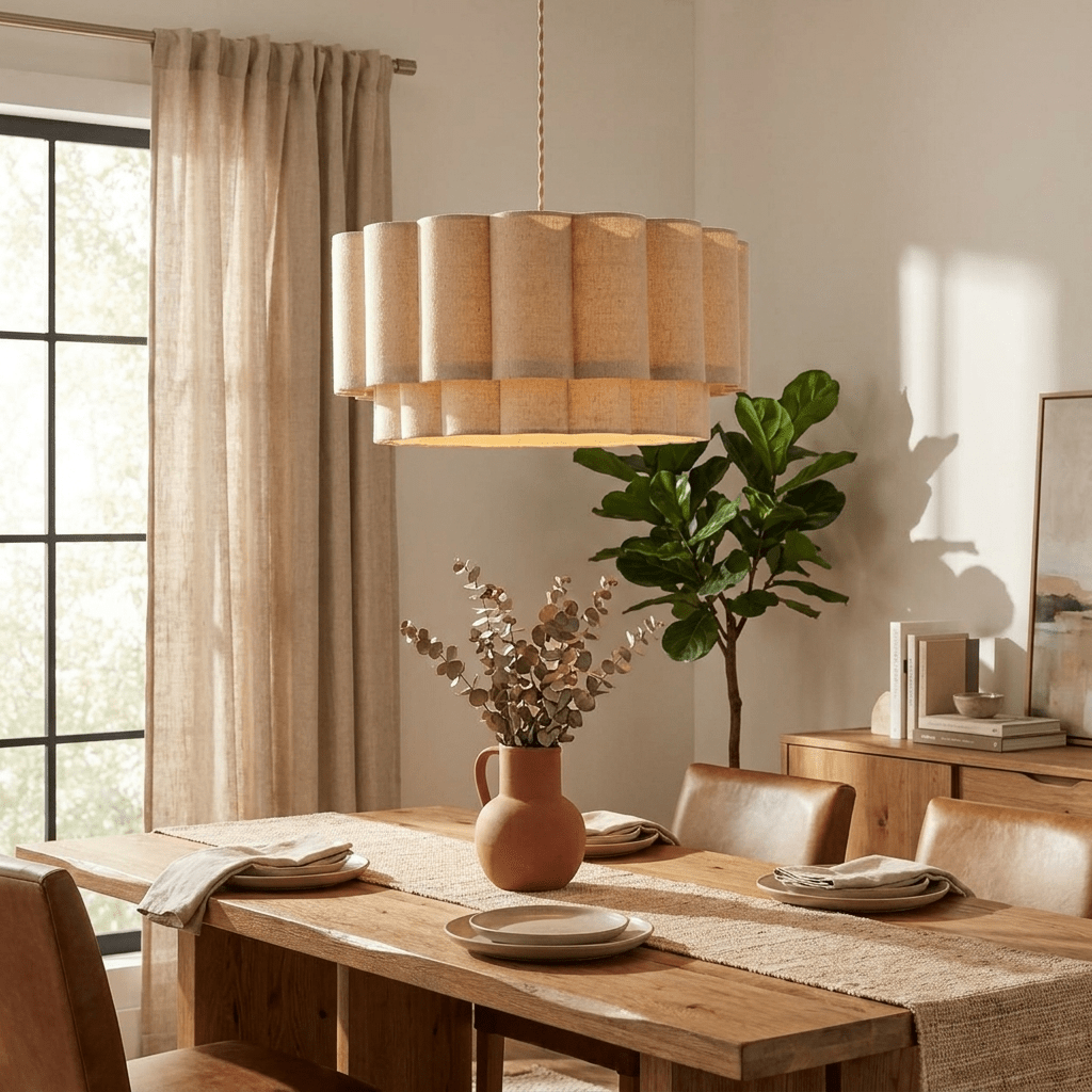 Linen Double Drum Pendant Light — Pendant Light | Maison Monashee — view 2