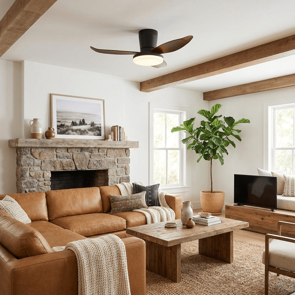 Black Flush Mount Ceiling Fan with Light — Ceiling Fan | Maison Monashee — view 25