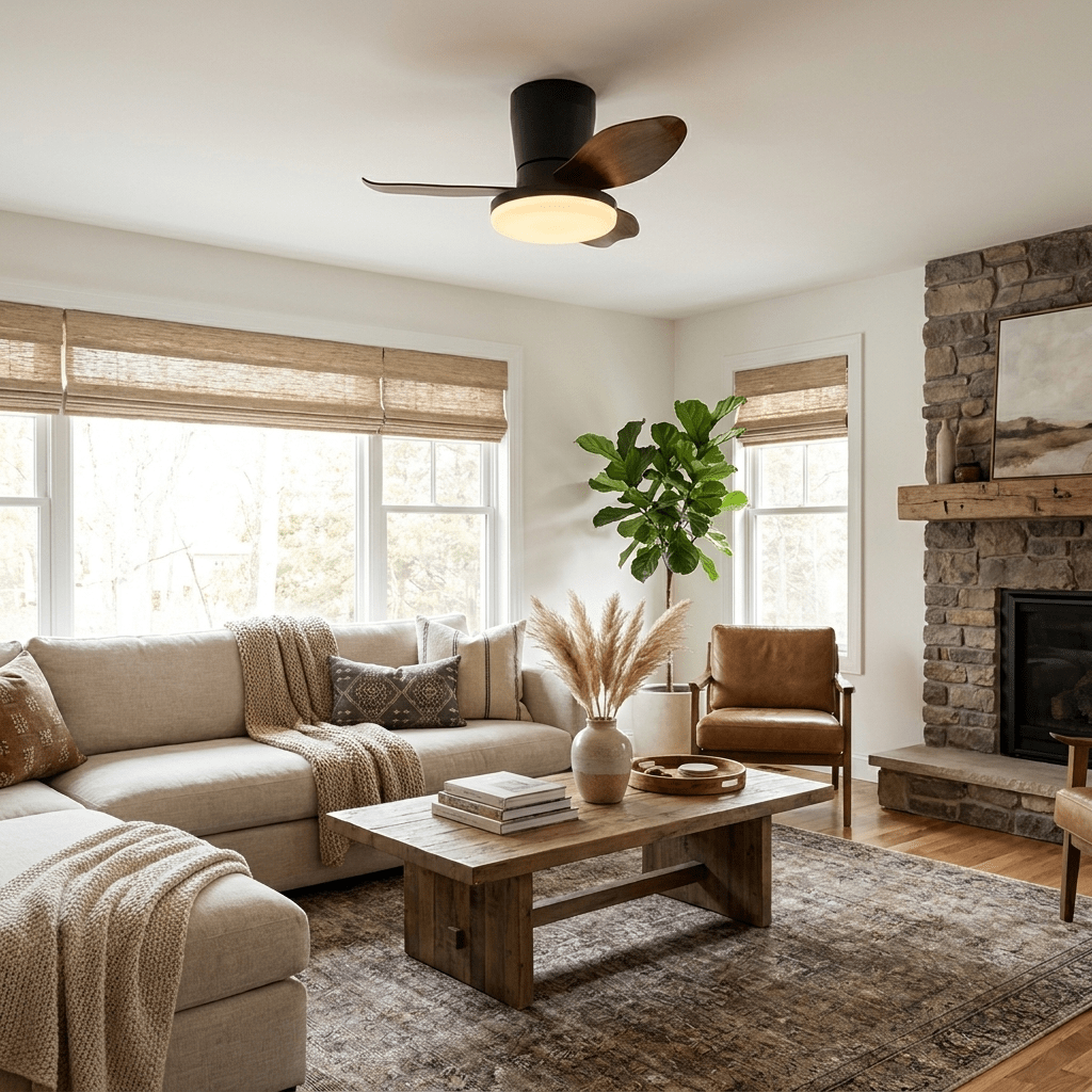 Black Flush Mount Ceiling Fan with Light — Ceiling Fan | Maison Monashee — view 5
