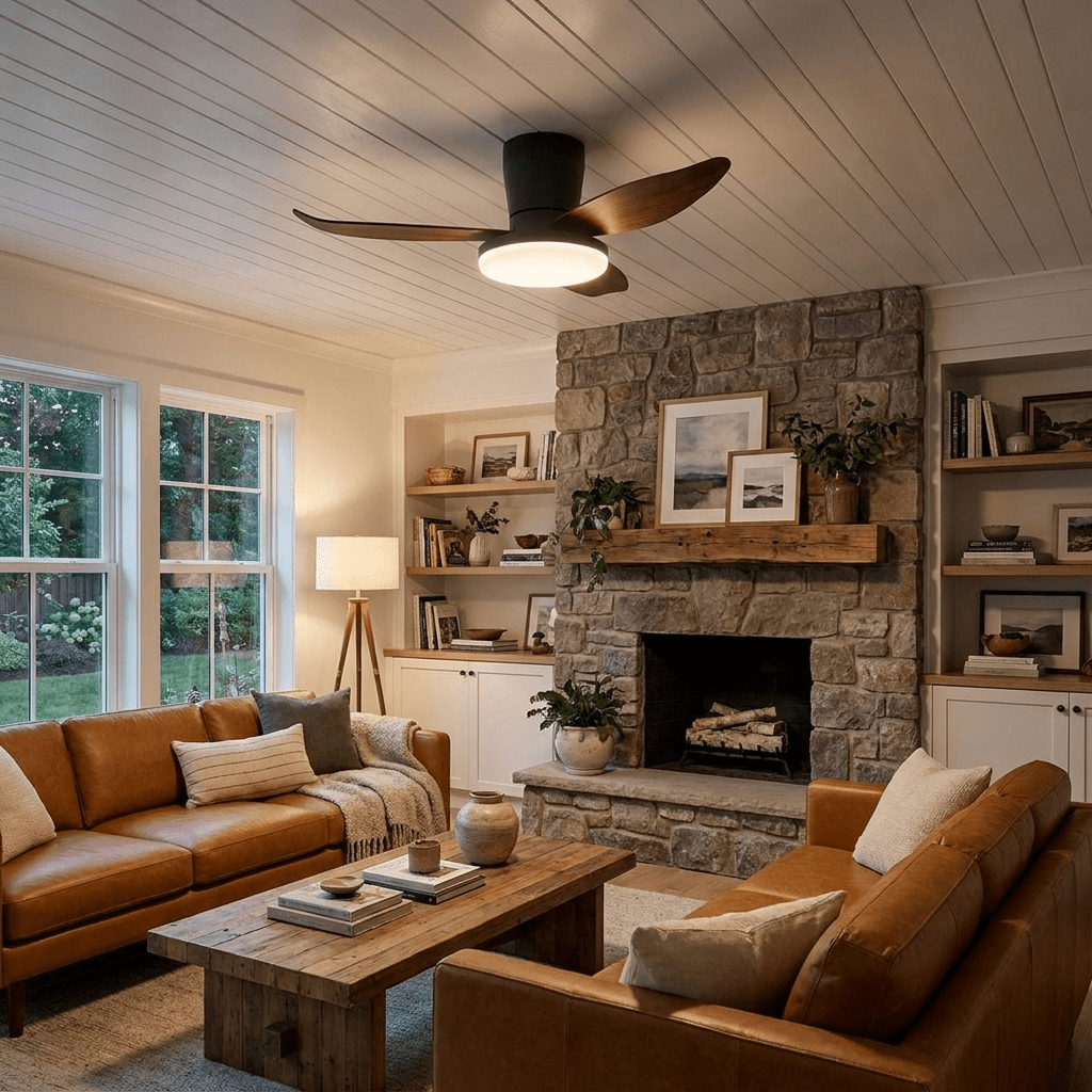 Black Flush Mount Ceiling Fan with Light — Ceiling Fan | Maison Monashee — view 28
