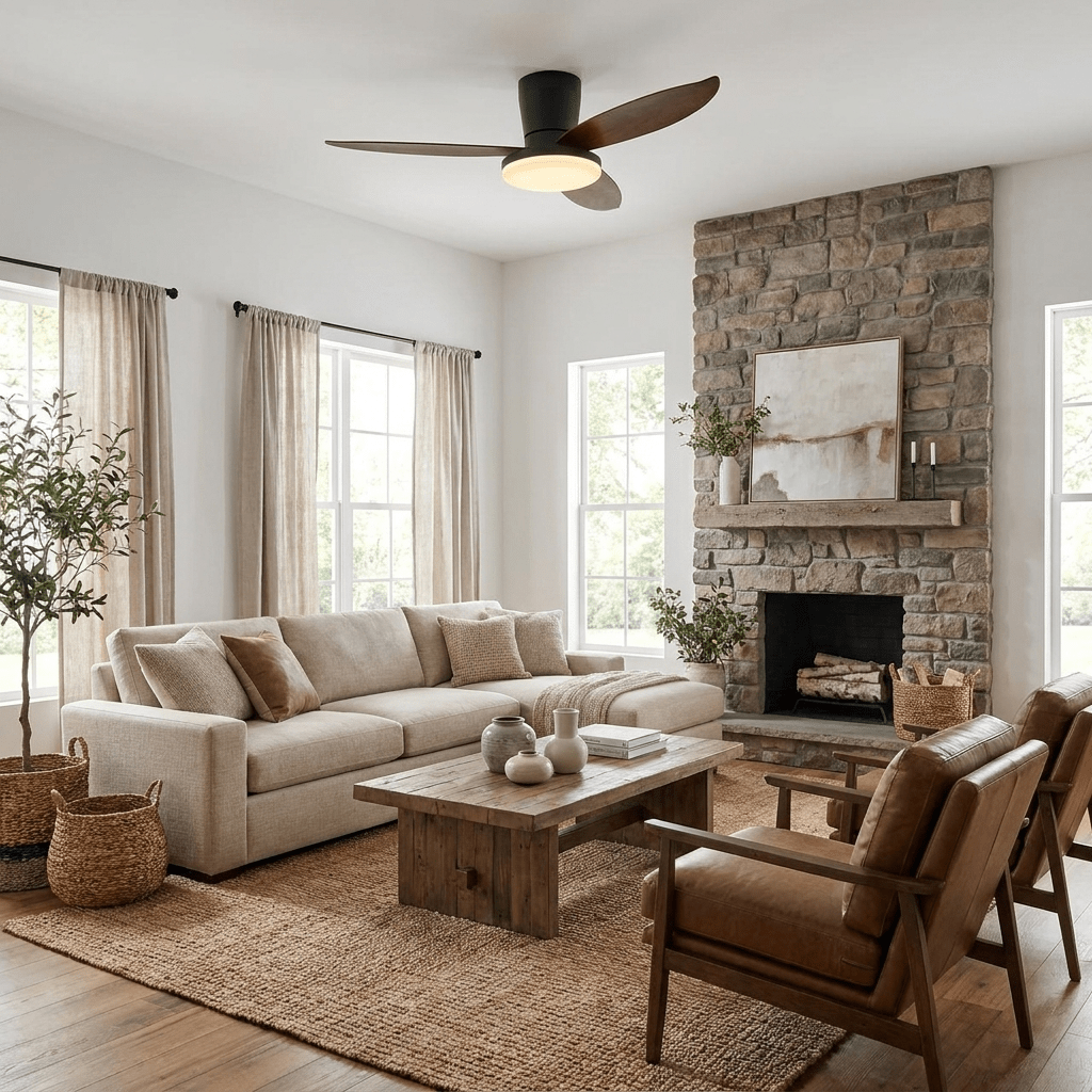 Black Flush Mount Ceiling Fan with Light — Ceiling Fan | Maison Monashee — view 4