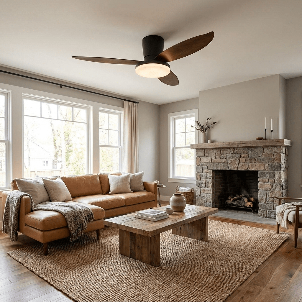 Black Flush Mount Ceiling Fan with Light — Ceiling Fan | Maison Monashee — view 3