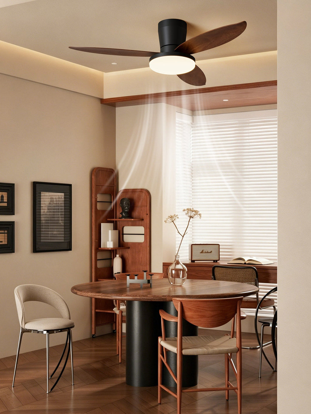 Black Flush Mount Ceiling Fan with Light — Ceiling Fan | Maison Monashee — view 15