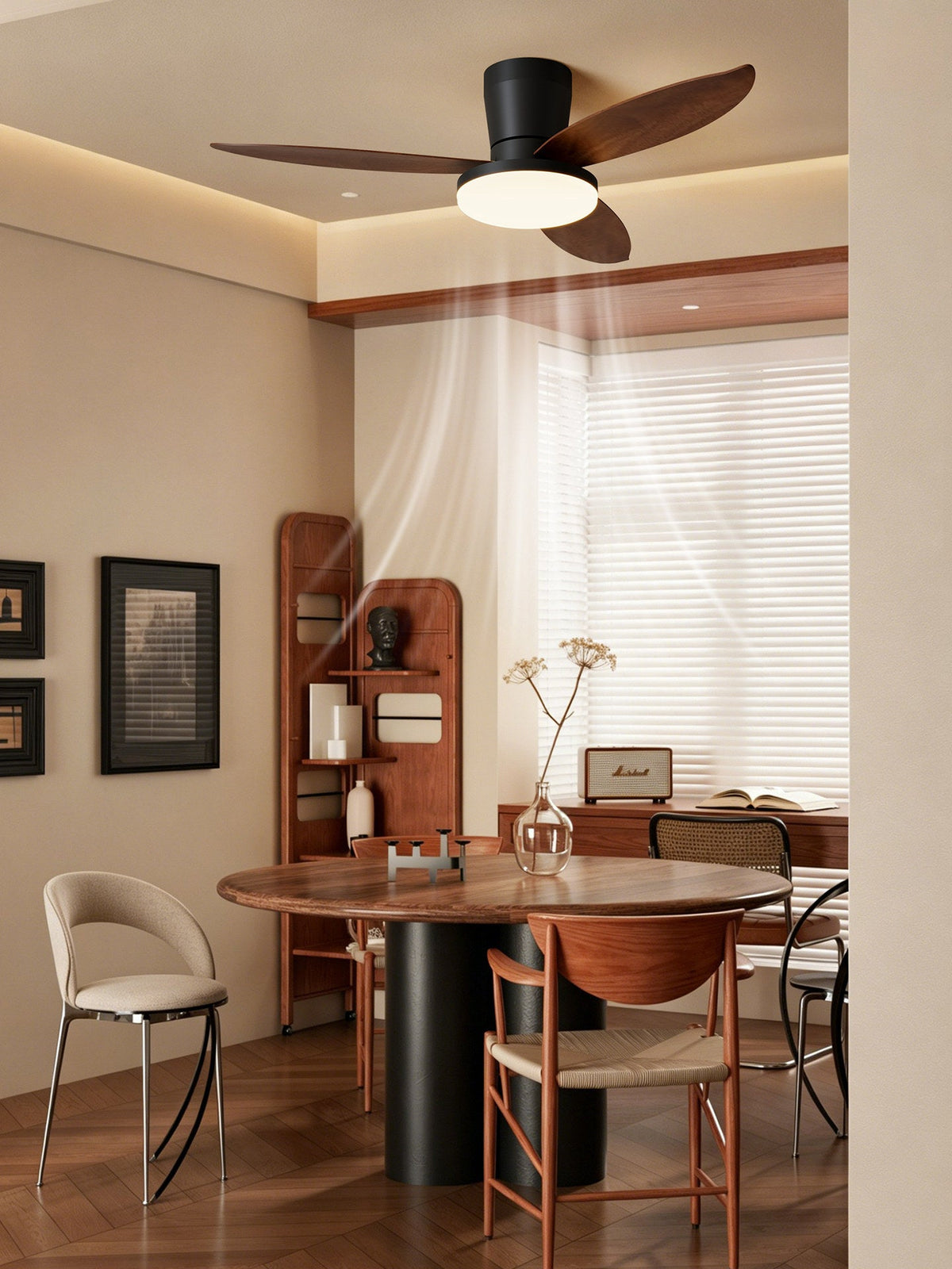 Black Flush Mount Ceiling Fan with Light — Ceiling Fan | Maison Monashee — view 15