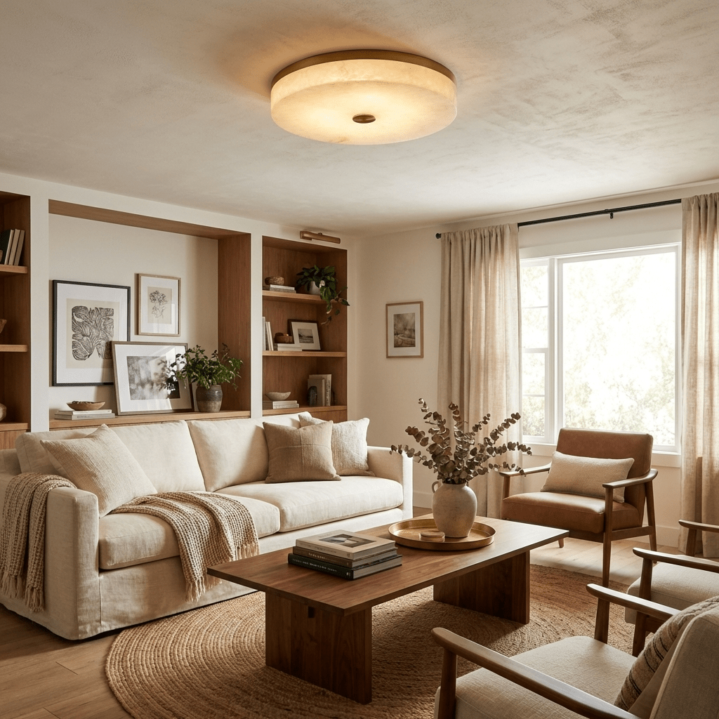 Gold and White Flush Mount Light — Ceiling Light | Maison Monashee — view 4