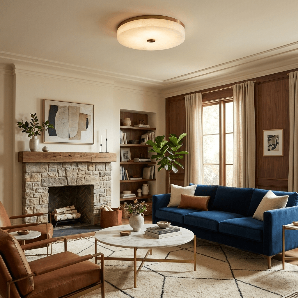 Gold and White Flush Mount Light — Ceiling Light | Maison Monashee — view 3