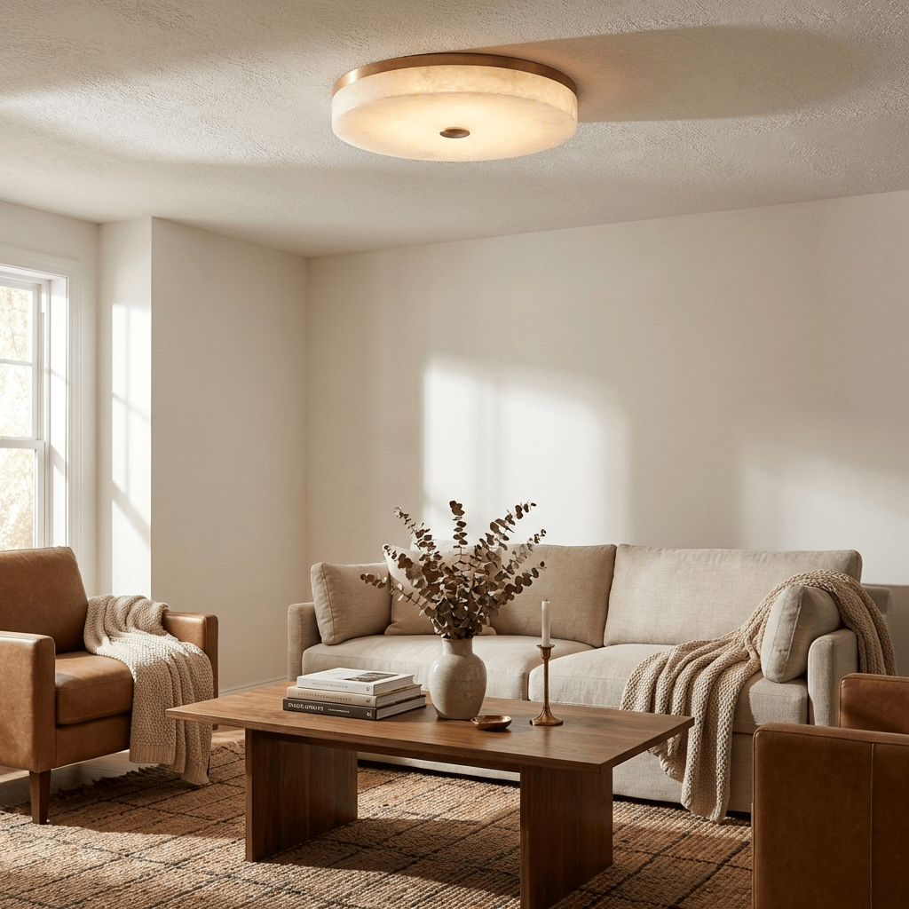 Gold and White Flush Mount Light — Ceiling Light | Maison Monashee — view 2