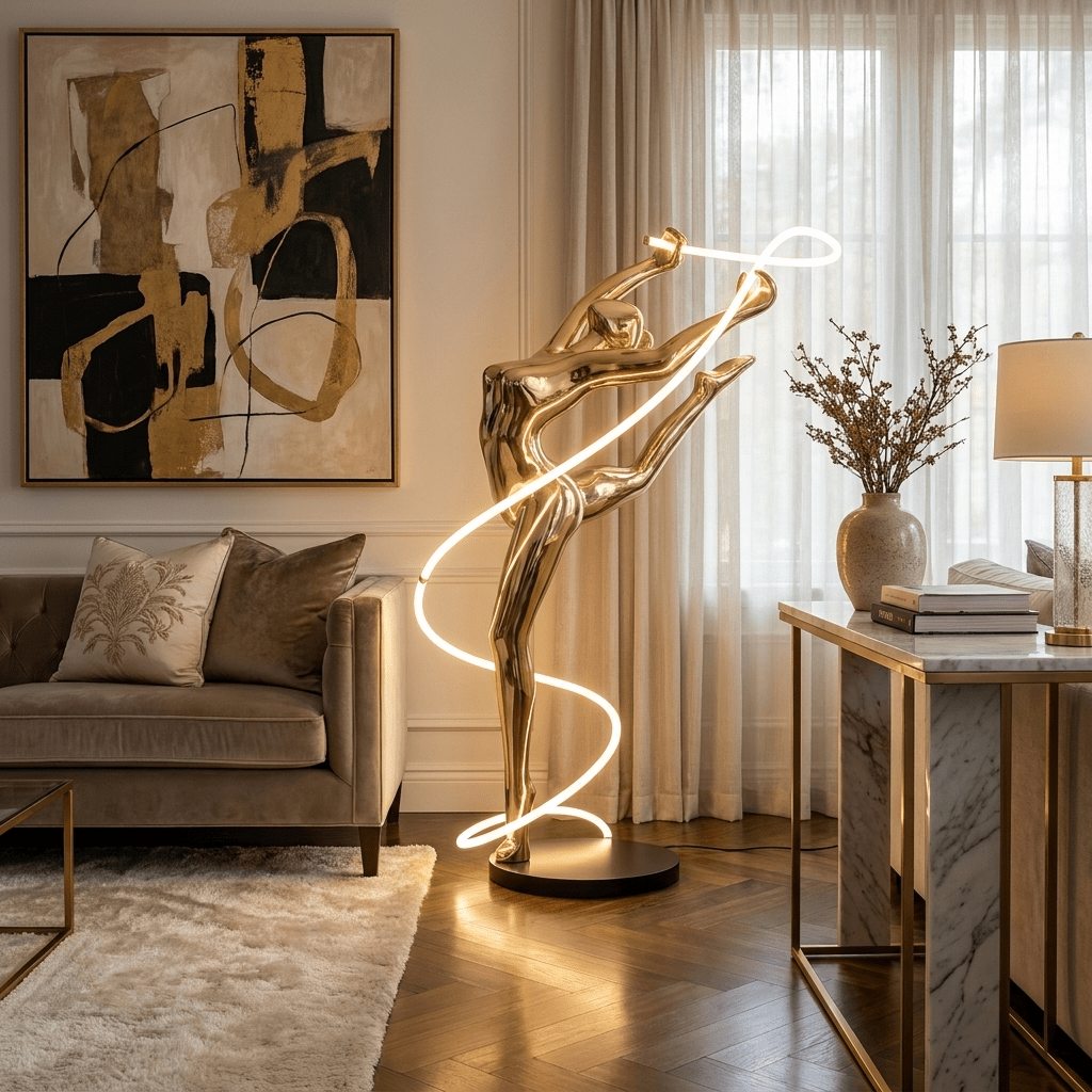 Gold LED Floor Lamp — Floor Lamp | Maison Monashee — view 2
