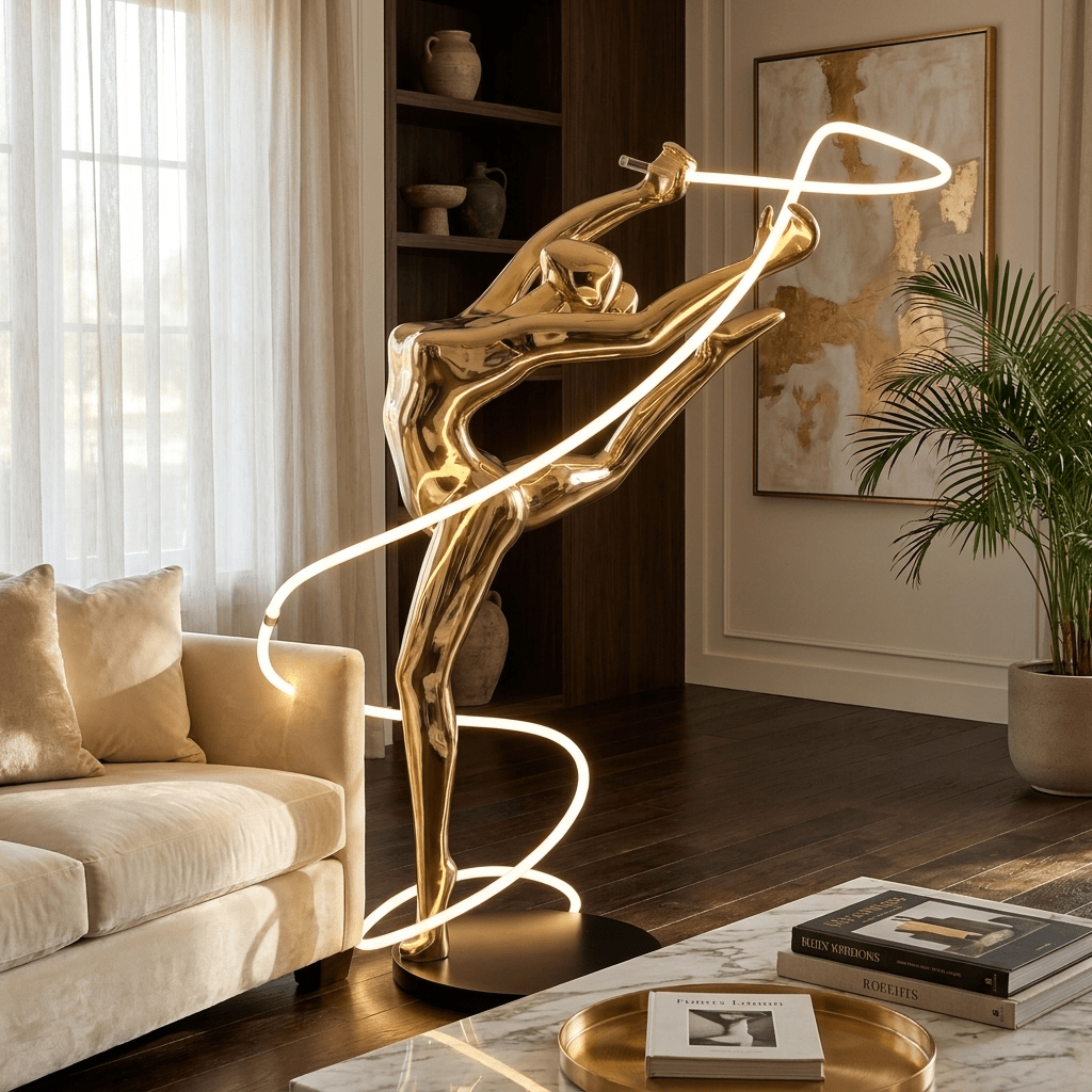 Gold LED Floor Lamp — Floor Lamp | Maison Monashee — view 6