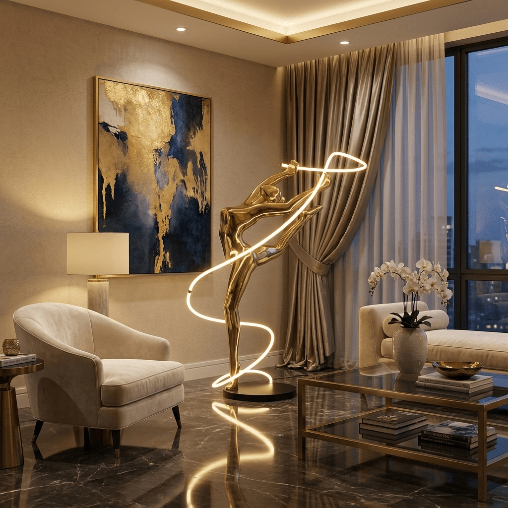 Gold LED Floor Lamp — Floor Lamp | Maison Monashee — view 5