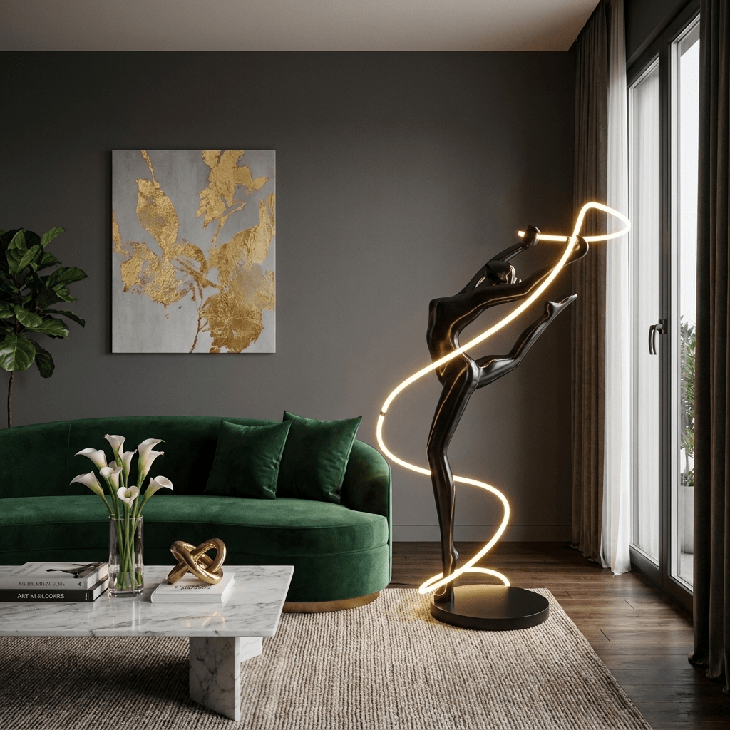 Gold LED Floor Lamp — Floor Lamp | Maison Monashee — view 3