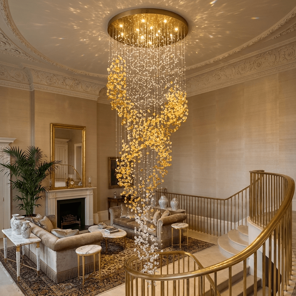Gold Entryway Chandelier — Chandelier | Maison Monashee — view 2