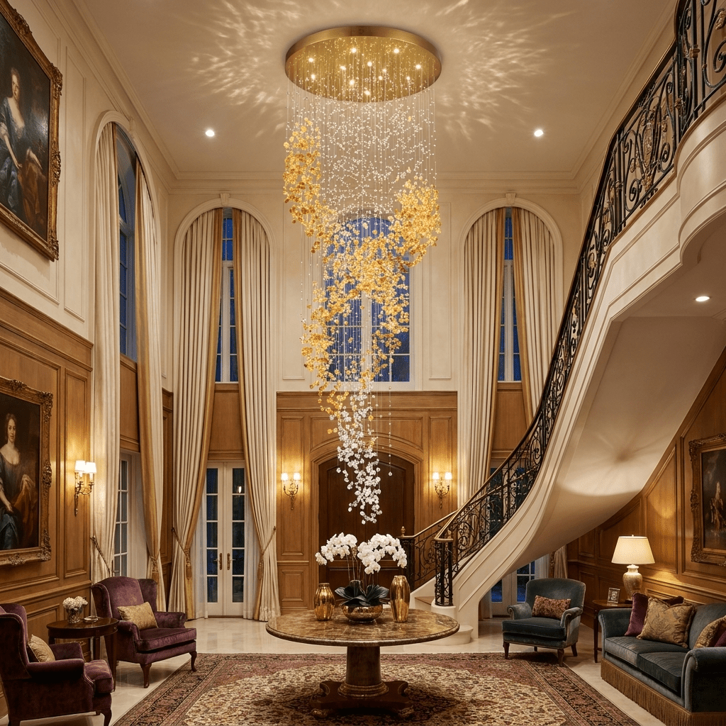 Gold Entryway Chandelier — Chandelier | Maison Monashee — view 4