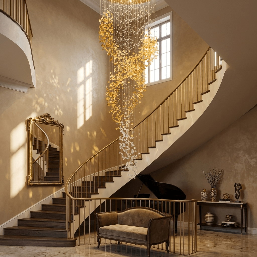 Gold Entryway Chandelier — Chandelier | Maison Monashee — view 3