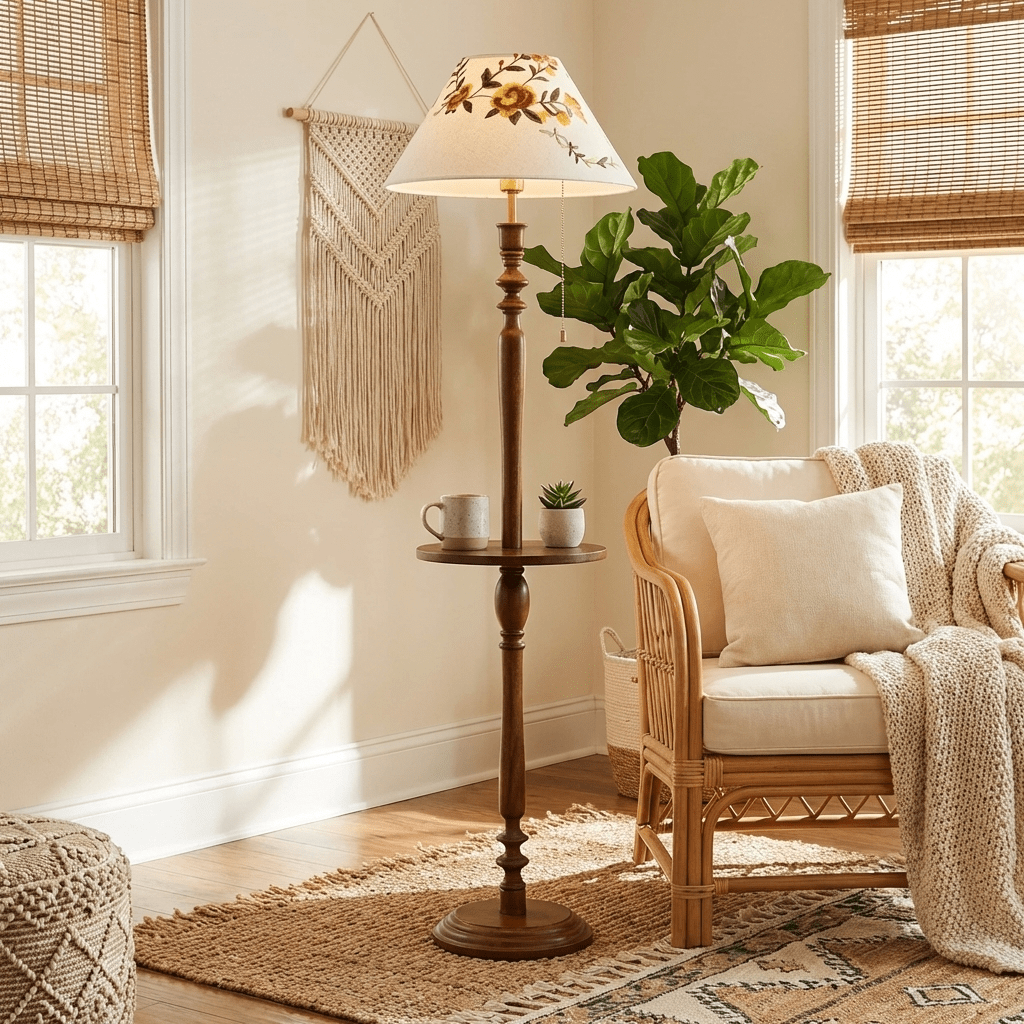 Wood Floor Lamp with Table — Floor Lamp | Maison Monashee — view 3