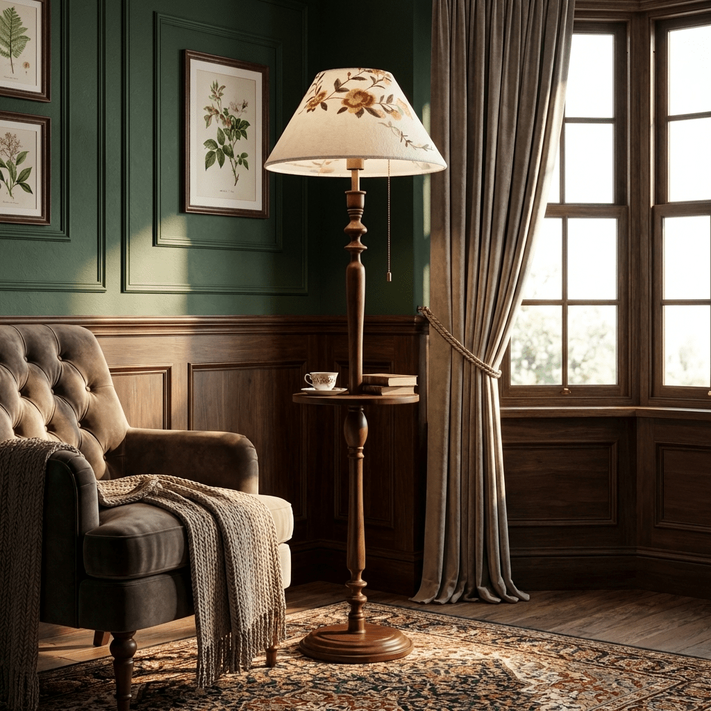 Wood Floor Lamp with Table — Floor Lamp | Maison Monashee — view 4