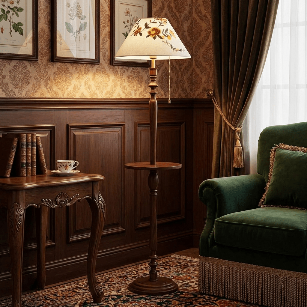 Wood Floor Lamp with Table — Floor Lamp | Maison Monashee — view 5