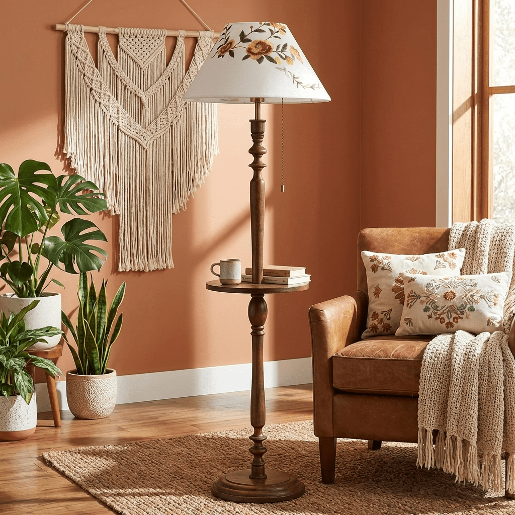 Wood Floor Lamp with Table — Floor Lamp | Maison Monashee — view 2