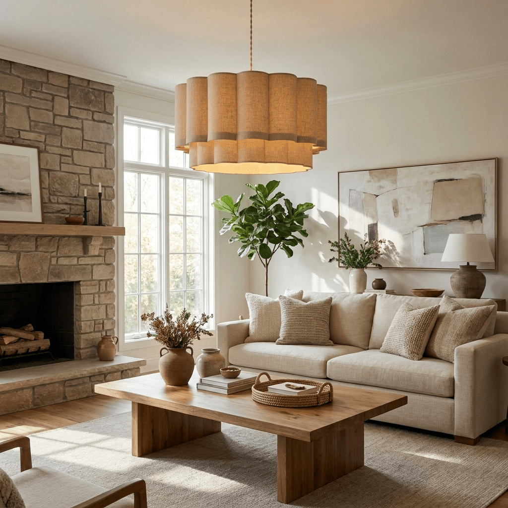 Linen Double Drum Pendant Light — Pendant Light | Maison Monashee — view 3