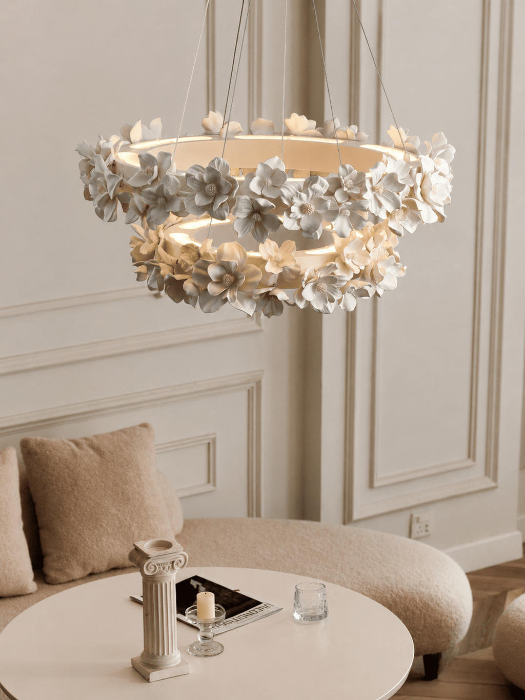 White Floral Chandelier — Chandelier | Maison Monashee — view 11