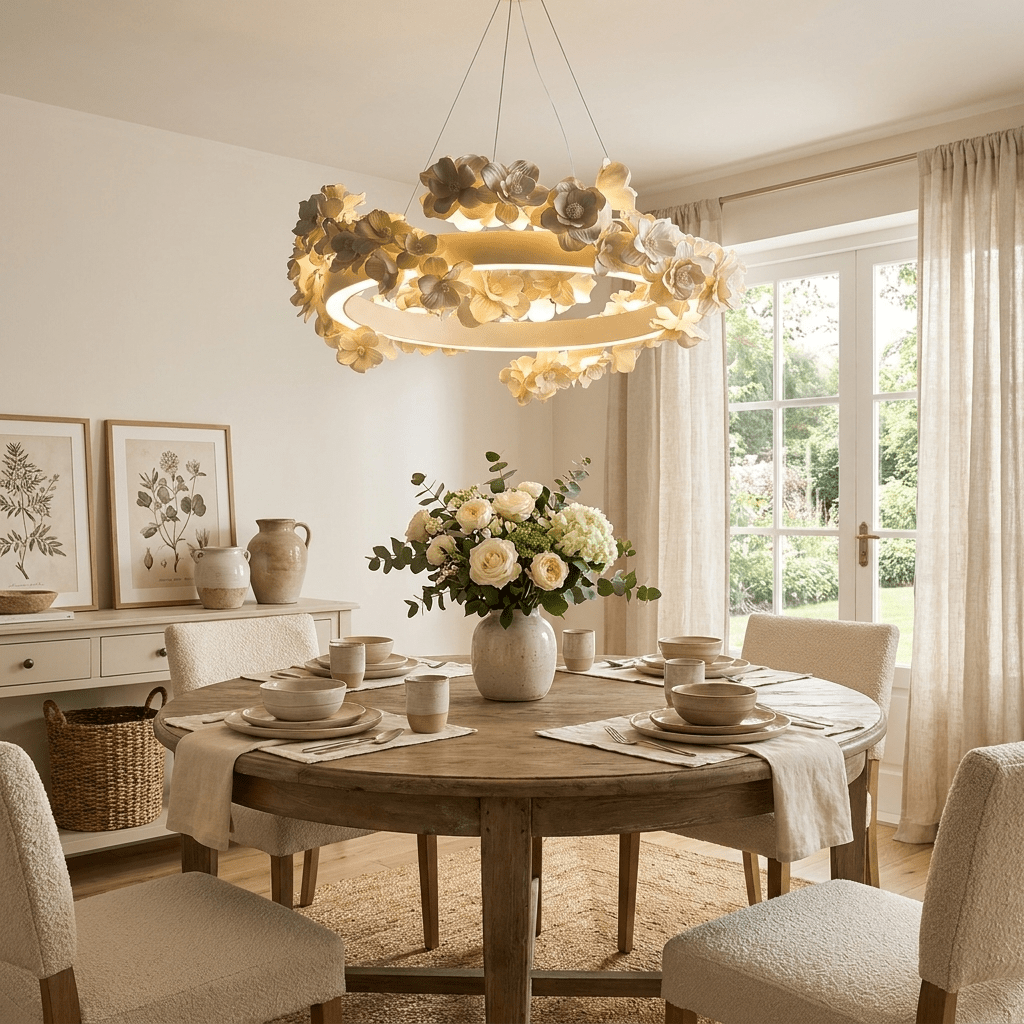 White Floral Chandelier — Chandelier | Maison Monashee — view 2