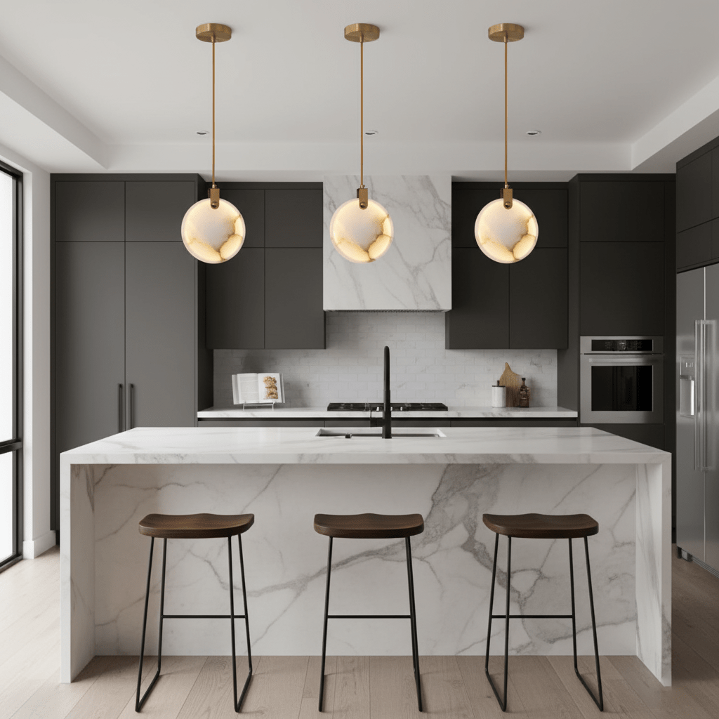 Alabaster Hanging Light Fixture — Pendant Light | Maison Monashee — view 26