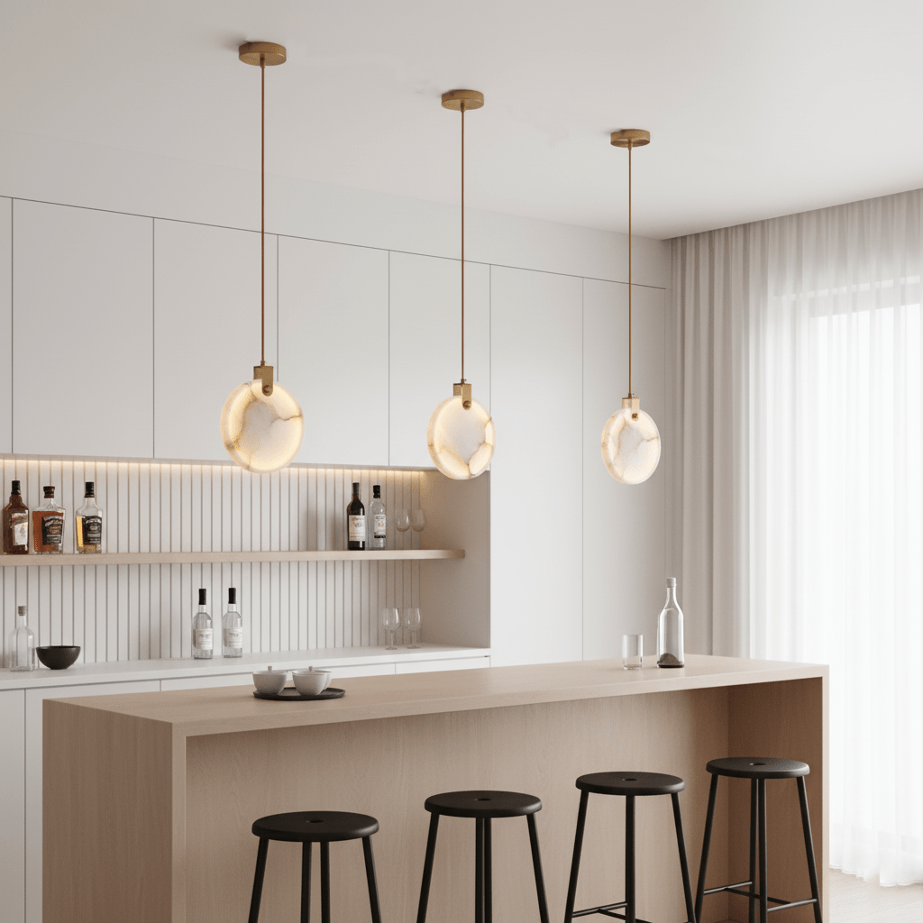 Alabaster Hanging Light Fixture — Pendant Light | Maison Monashee — view 11