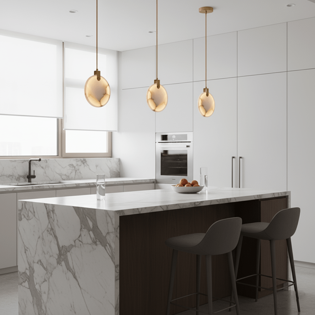 Alabaster Hanging Light Fixture — Pendant Light | Maison Monashee — view 15
