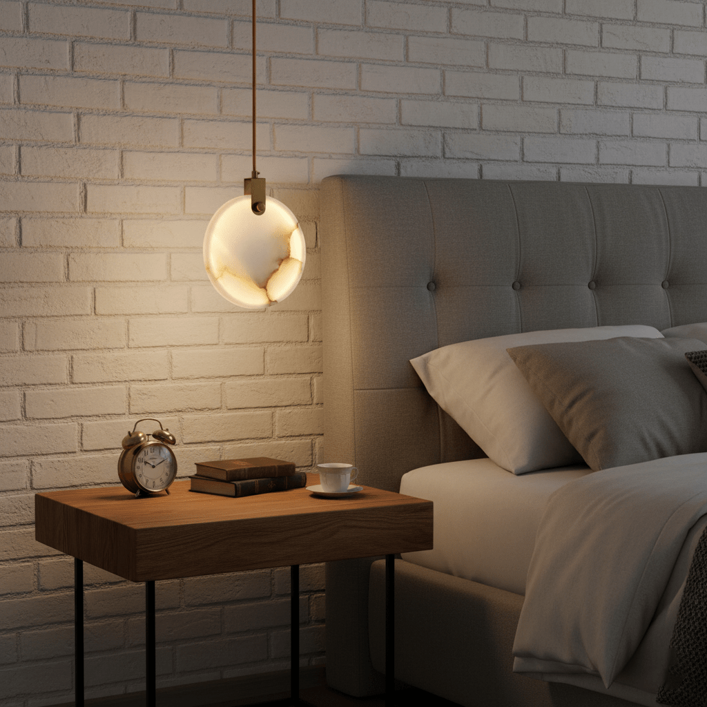 Alabaster Hanging Light Fixture — Pendant Light | Maison Monashee — view 13