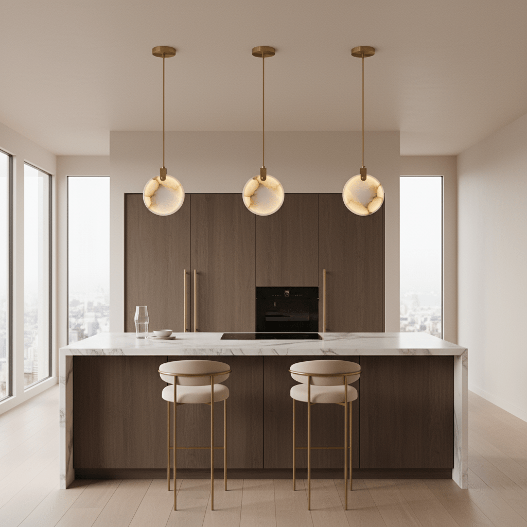 Alabaster Hanging Light Fixture — Pendant Light | Maison Monashee — view 25