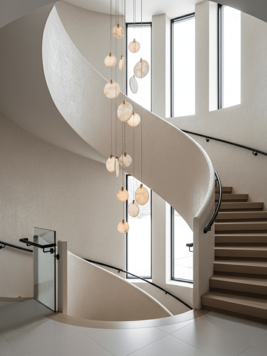 Alabaster Hanging Light Fixture — Pendant Light | Maison Monashee — view 29