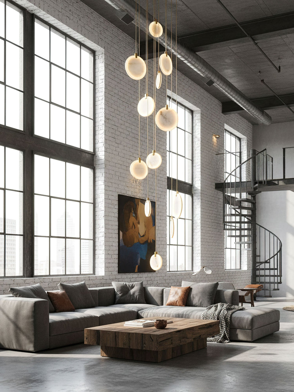 Alabaster Hanging Light Fixture — Pendant Light | Maison Monashee — view 10