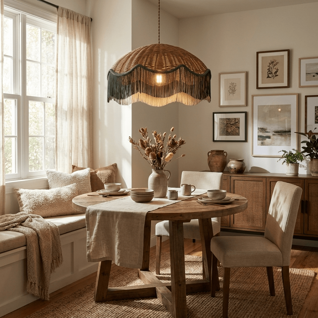 Rattan Pendant Light Over Dining Table — Pendant Light | Maison Monashee — view 8