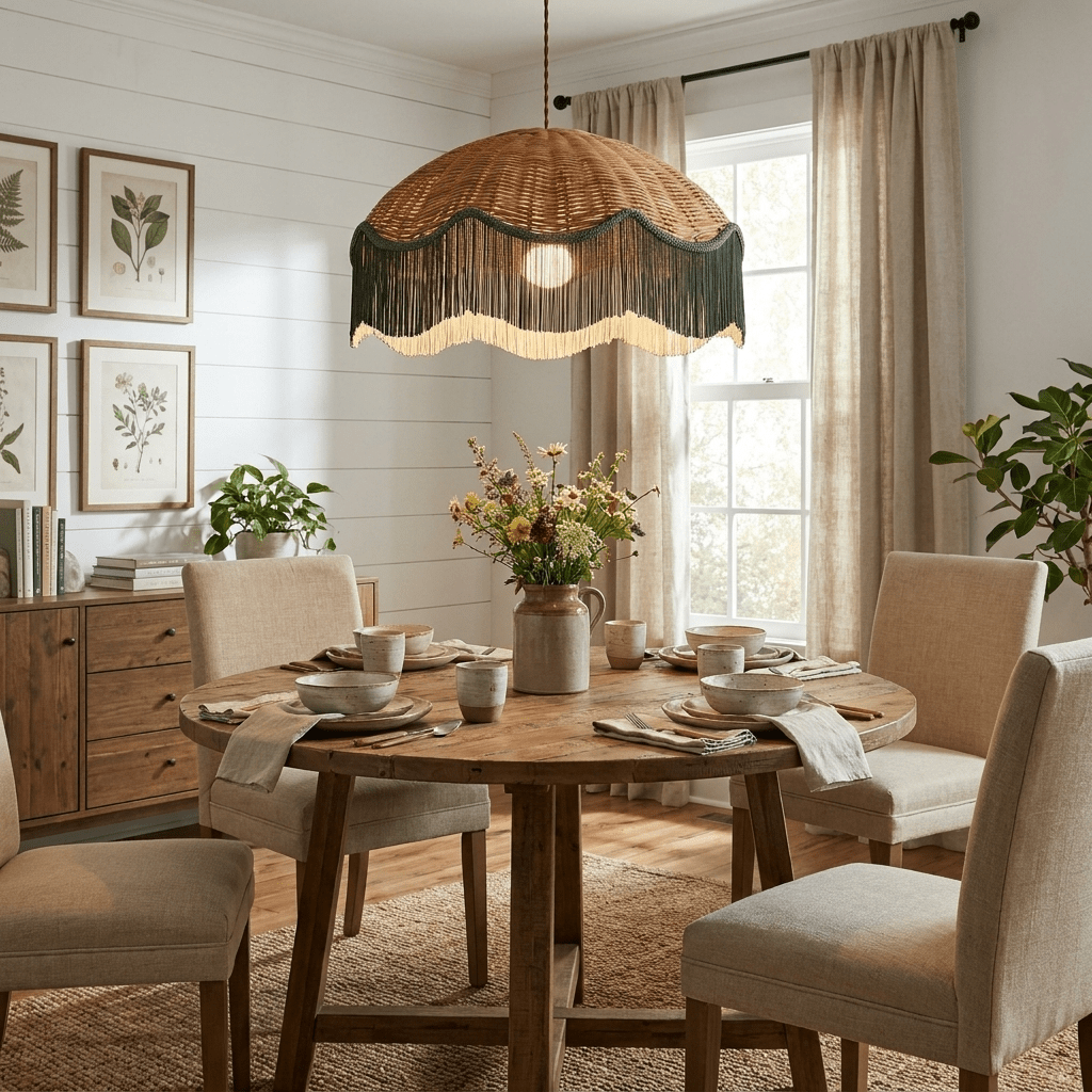 Rattan Pendant Light Over Dining Table — Pendant Light | Maison Monashee — view 9