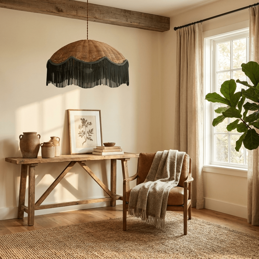 Rattan Pendant Light Over Dining Table — Pendant Light | Maison Monashee — view 10