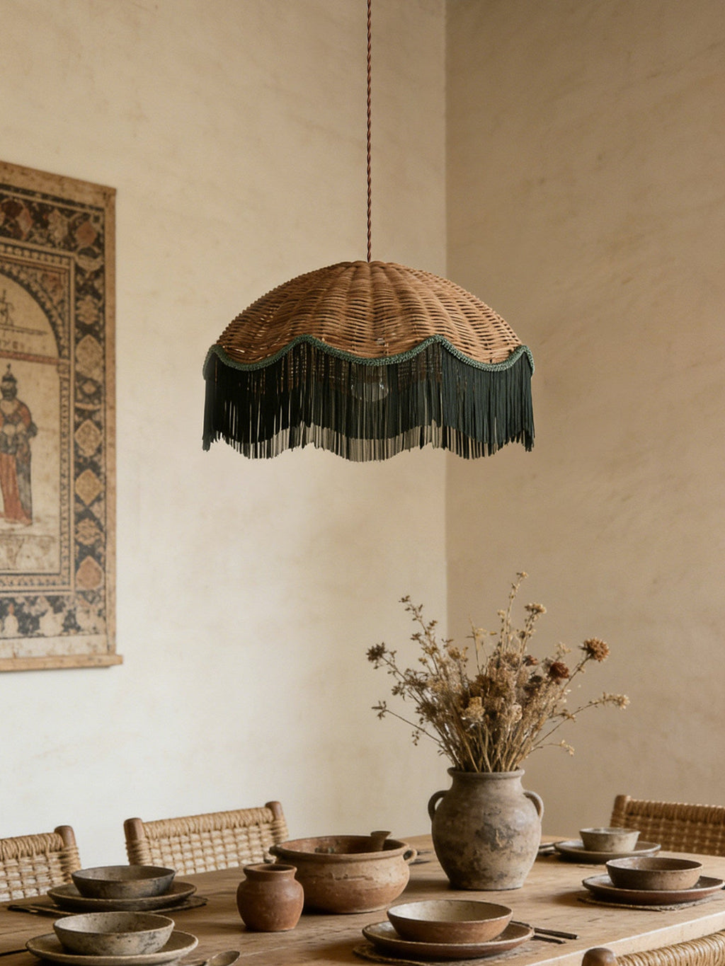 Rattan Pendant Light Over Dining Table — Pendant Light | Maison Monashee — view 6