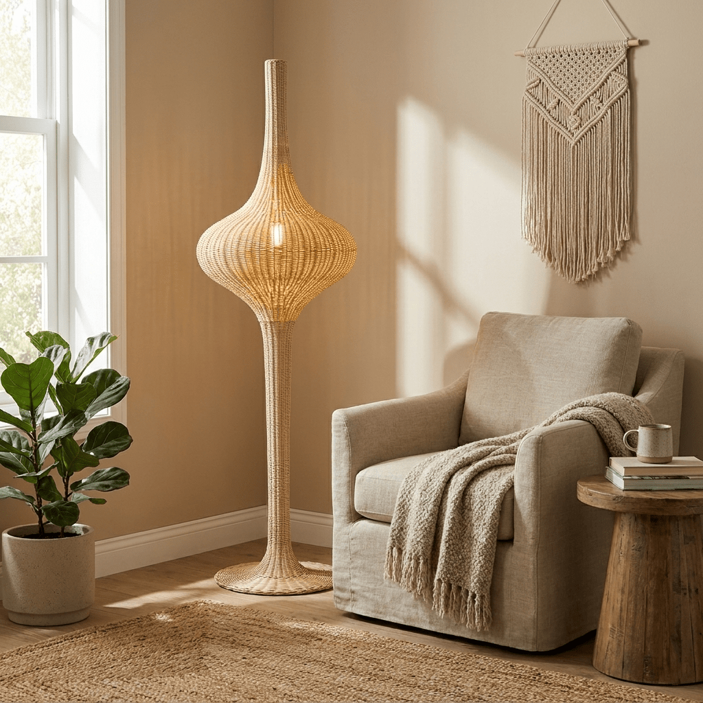 Natural Rattan Floor Lamp — Floor Lamp | Maison Monashee — view 2