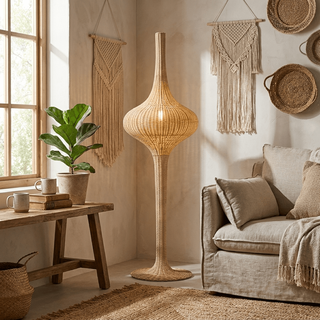 Natural Rattan Floor Lamp — Floor Lamp | Maison Monashee — view 4