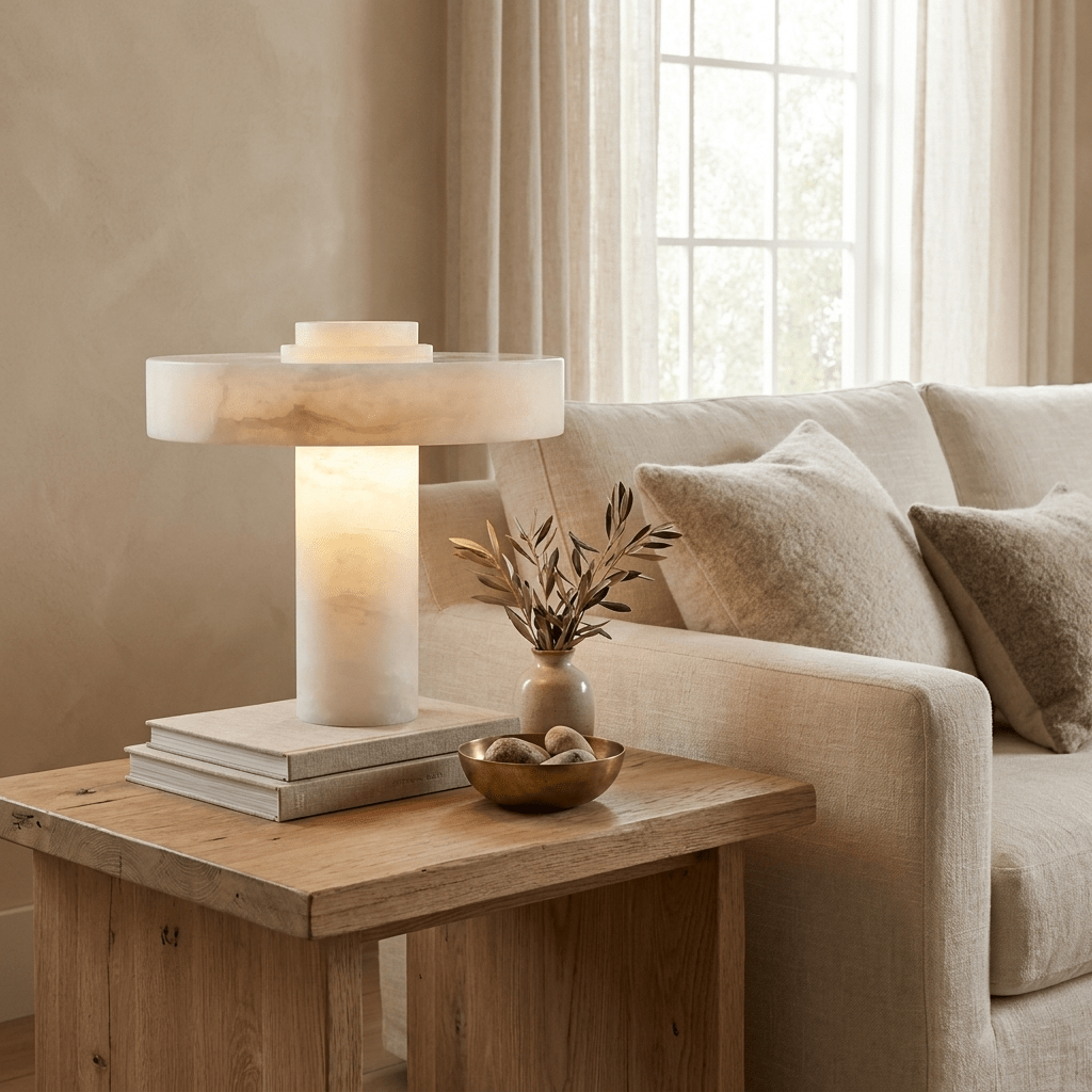 White Alabaster Table Lamp — Table Lamp | Maison Monashee — view 6