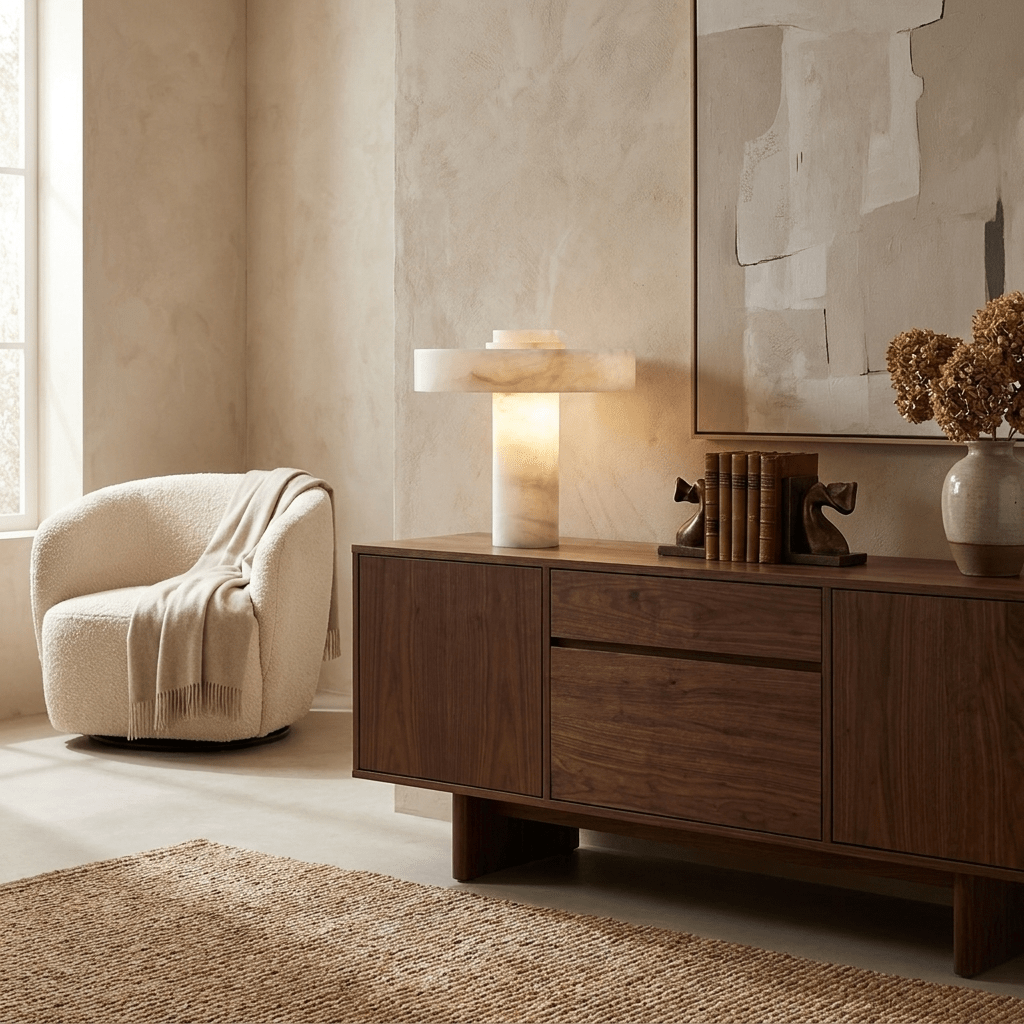 White Alabaster Table Lamp — Table Lamp | Maison Monashee — view 4