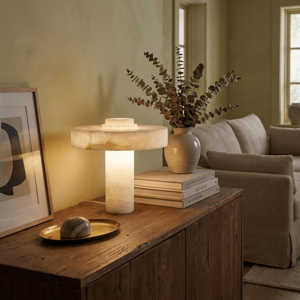 White Alabaster Table Lamp — Table Lamp | Maison Monashee — view 7