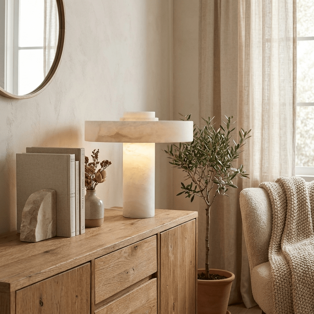 White Alabaster Table Lamp — Table Lamp | Maison Monashee — view 2