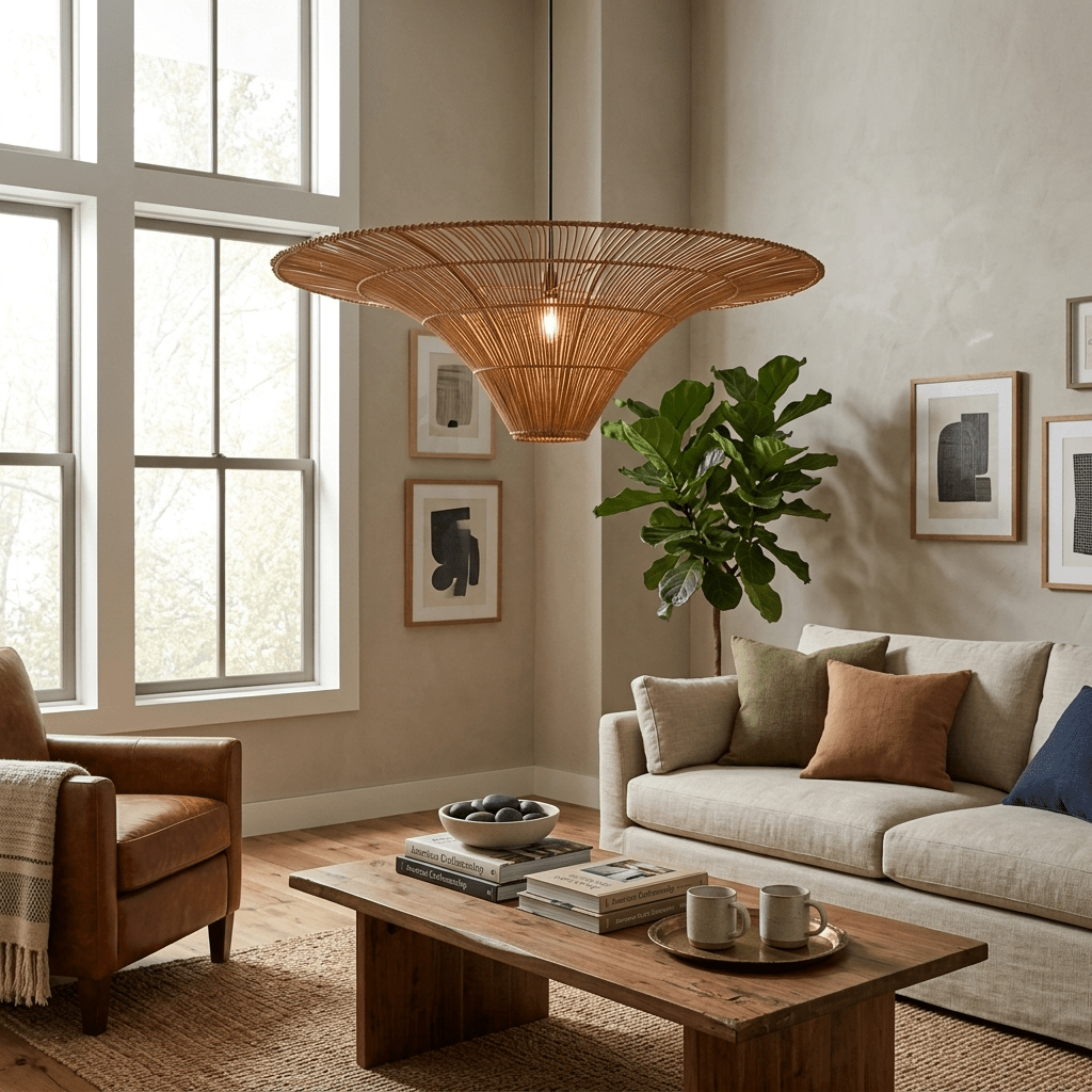 Wide Rattan Pendant Light — Pendant Light | Maison Monashee — view 2